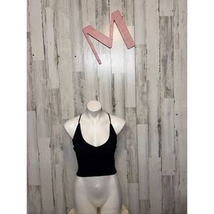 Love Tree Black Lace-Up Back Ribbed Crop Top – Size M